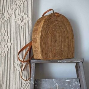 NWT Crabtree & Evelyn Brown Ata Rattan Bali Backpack Purse Shoulder Bag handmade